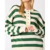imageCHARTOU Womens Half Buttons Pullover Sweater Oversized Contrast Striped Knit Y2k Fall Sweater JumpersGreen