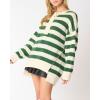 imageCHARTOU Womens Half Buttons Pullover Sweater Oversized Contrast Striped Knit Y2k Fall Sweater JumpersGreen