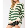 imageCHARTOU Womens Half Buttons Pullover Sweater Oversized Contrast Striped Knit Y2k Fall Sweater JumpersGreen