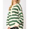 imageCHARTOU Womens Half Buttons Pullover Sweater Oversized Contrast Striped Knit Y2k Fall Sweater JumpersGreen