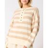 imageCHARTOU Womens Half Buttons Pullover Sweater Oversized Contrast Striped Knit Y2k Fall Sweater JumpersKhaki