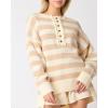 imageCHARTOU Womens Half Buttons Pullover Sweater Oversized Contrast Striped Knit Y2k Fall Sweater JumpersKhaki