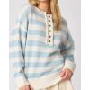 imageCHARTOU Womens Half Buttons Pullover Sweater Oversized Contrast Striped Knit Y2k Fall Sweater JumpersLight Blue