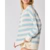 imageCHARTOU Womens Half Buttons Pullover Sweater Oversized Contrast Striped Knit Y2k Fall Sweater JumpersLight Blue