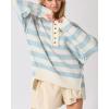 imageCHARTOU Womens Half Buttons Pullover Sweater Oversized Contrast Striped Knit Y2k Fall Sweater JumpersLight Blue