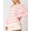 imageCHARTOU Womens Half Buttons Pullover Sweater Oversized Contrast Striped Knit Y2k Fall Sweater JumpersPink