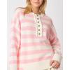 imageCHARTOU Womens Half Buttons Pullover Sweater Oversized Contrast Striped Knit Y2k Fall Sweater JumpersPink