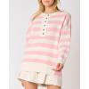 imageCHARTOU Womens Half Buttons Pullover Sweater Oversized Contrast Striped Knit Y2k Fall Sweater JumpersPink