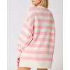 imageCHARTOU Womens Half Buttons Pullover Sweater Oversized Contrast Striped Knit Y2k Fall Sweater JumpersPink