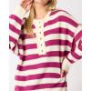 imageCHARTOU Womens Half Buttons Pullover Sweater Oversized Contrast Striped Knit Y2k Fall Sweater JumpersPurple