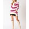 imageCHARTOU Womens Half Buttons Pullover Sweater Oversized Contrast Striped Knit Y2k Fall Sweater JumpersPurple
