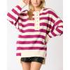 imageCHARTOU Womens Half Buttons Pullover Sweater Oversized Contrast Striped Knit Y2k Fall Sweater JumpersPurple