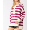 imageCHARTOU Womens Half Buttons Pullover Sweater Oversized Contrast Striped Knit Y2k Fall Sweater JumpersPurple