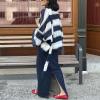 imageCHARTOU Womens Lightweight Oversized Cardigan Lantern Sleeve Contrast Striped Sweater Fall OutfitsNavy