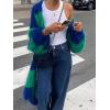 imageCHARTOU Womens Slouchy Fuzzy Chunky Knit Open Front Cardigan Stripe Color Block Lantern Sleeve Long SweaterGreen