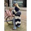 imageCHARTOU Womens Slouchy Fuzzy Chunky Knit Open Front Cardigan Stripe Color Block Lantern Sleeve Long SweaterNavy