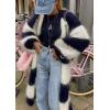 imageCHARTOU Womens Slouchy Fuzzy Chunky Knit Open Front Cardigan Stripe Color Block Lantern Sleeve Long SweaterNavy