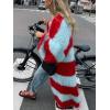 imageCHARTOU Womens Slouchy Fuzzy Chunky Knit Open Front Cardigan Stripe Color Block Lantern Sleeve Long SweaterRed