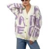 imageCHARTOU Fall Oversized Cardigan Sweaters for Women Trendy Button Down Long Sleeve Kawaii Letter Knit JumperPurple