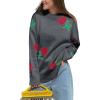 imageCHARTOU Floral Sweaters for Women Crewneck Long Sleeve Pullover Sweater Casual Oversized Rose Print CardiganGrey