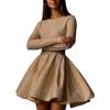 imageCHARTOU Women Basic Sweater Dress Long Sleeve Pleated Flared Knitted Short DressesKhaki