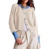 imageCHARTOU Women Button Up Cable Knit Sweater Jacket Fall Color Block Short Knitted Cropped Cardigan Sweater Y2k Crop TopApricot
