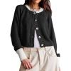 imageCHARTOU Women Button Up Cable Knit Sweater Jacket Fall Color Block Short Knitted Cropped Cardigan Sweater Y2k Crop TopBlack