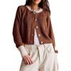 imageCHARTOU Women Button Up Cable Knit Sweater Jacket Fall Color Block Short Knitted Cropped Cardigan Sweater Y2k Crop TopCoffee