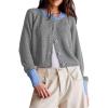 imageCHARTOU Women Button Up Cable Knit Sweater Jacket Fall Color Block Short Knitted Cropped Cardigan Sweater Y2k Crop TopGrey