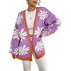 imageCHARTOU Women Cardigan Sweater Oversized Button Down V Neck Open Front Floral Sweater Tops with PocketsPurple