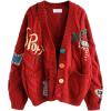 imageCHARTOU Women Chunky Cable Knit Cardigan Embroidery Button Down Sweater Jacket KnitwearRed