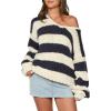 imageCHARTOU Women Chunky Knit Cable Pullover Sweater Oversized V Neck Long Sleeve Off Shoulder Tops Fall OutfitsBlack