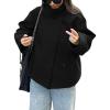 imageCHARTOU Women Crop Pea Coat Wool Blend Winter Loose Casual Short Jacket OutwearBlack