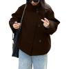 imageCHARTOU Women Crop Pea Coat Wool Blend Winter Loose Casual Short Jacket OutwearCoffee