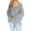 imageCHARTOU Women Cute Ripped Knitted Sweater Distressed Oversized Crop Knit Pullover Sweater KnitwearGrey