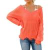 imageCHARTOU Women Cute Ripped Knitted Sweater Distressed Oversized Crop Knit Pullover Sweater KnitwearOrange