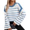 imageCHARTOU Women Fall Striped Color Block Sweater Oversized Knit Tops Long Sleeve Fall Pullover SweatersBlue