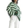 imageCHARTOU Women Oversized Stripe Sweater Chunky Knit Pullover Sweatshirt Jumper Loose OutfitsGreen