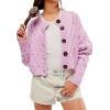 imageCHARTOU Womens Cable Knit Cropped Cardigan V Neck Button Down Long Sleeve Open Front Sweater Casual Crochet Knitted JacketPink