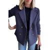imageCHARTOU Womens Cropped Wool Blend Coat Fall Knit Sweater Blazer Notch Lapel Double Breasted Pea Coat JacketDark Blue