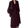 imageCHARTOU Womens Elegant Lapel Collar RibKnit Open Front Cardigan Long Sweater Jacket OvercoatWine