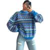 imageCHARTOU Womens Floral Crewneck Knit Sweater Pullover Lantern Long Sleeve Soft Cardigans Fall Loose OutwearsBlue
