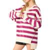 imageCHARTOU Womens Half Buttons Pullover Sweater Oversized Contrast Striped Knit Y2k Fall Sweater JumpersPurple