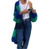 imageCHARTOU Womens Slouchy Fuzzy Chunky Knit Open Front Cardigan Stripe Color Block Lantern Sleeve Long SweaterGreen