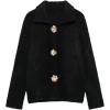imageCHARTOU Womens Winter Faux Fur Knit Cardigan Jacket Elegant Floral Button Lapel Long Sleeve Sweater CoatsBlack