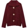 imageCHARTOU Womens Winter Faux Fur Knit Cardigan Jacket Elegant Floral Button Lapel Long Sleeve Sweater CoatsBurgundy