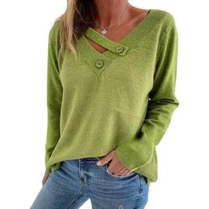 imageCHARTOU Comfort Sweater for Women 2025 Fall Outfits Hollow Out V Neck Pullover Sweater TopsGreen