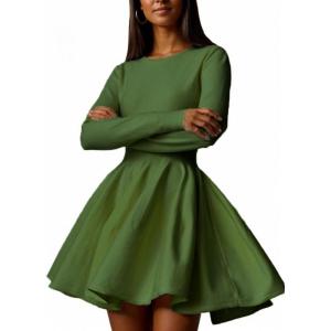 imageCHARTOU Women Basic Sweater Dress Long Sleeve Pleated Flared Knitted Short DressesGreen