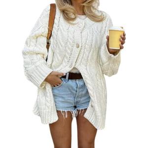 imageCHARTOU Women Cardigan Sweaters Oversized Chunky Cable Knit Button Down Open Front CardigansWhite