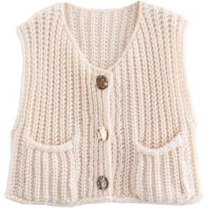 imageCHARTOU Women Chunky Knit Vest Button Down Sleeveless Sweater Tank Tops Going Out OutfitsCream